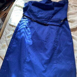 Royal blue strapless knee;length dress, size 12 with belt.